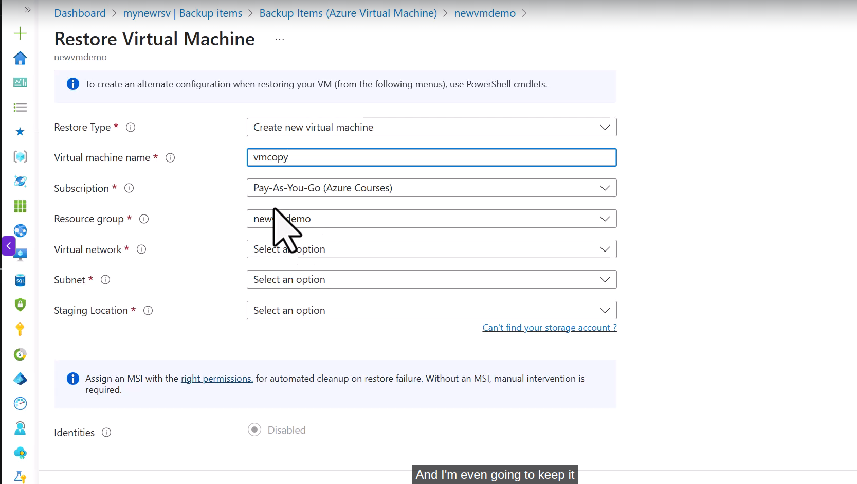 restore vm